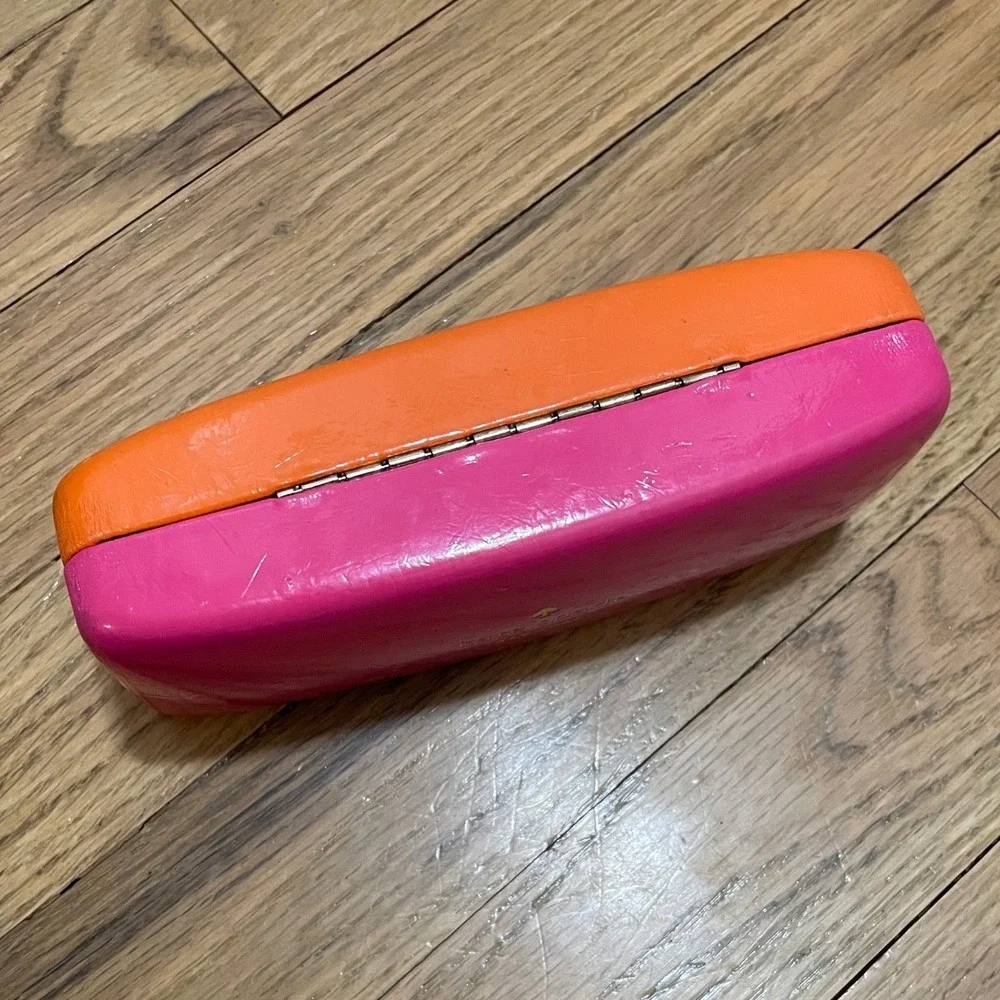 Kate Spade New York Pink Orange Colorblock Hard Shell Glasses Case with Cloth